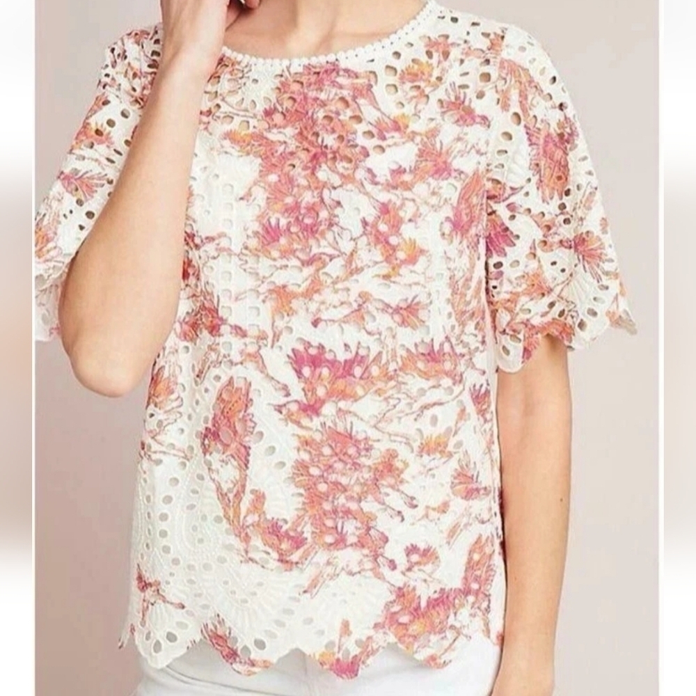 Porridge Anthropologie Arber Floral Eyelet Bird Top